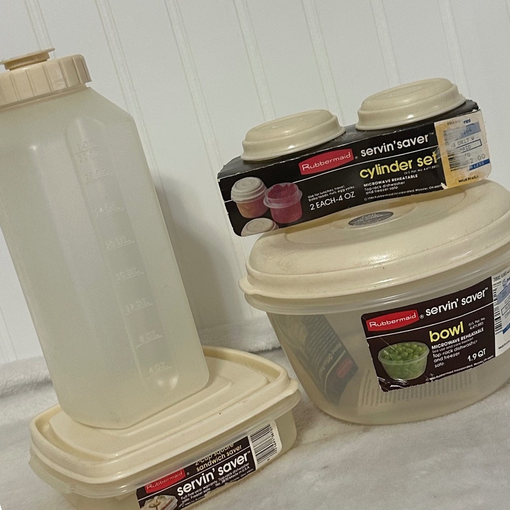 Vintage Rubbermaid Servin' Saver Food Storage Set 5pc Almond New Vintage Contain